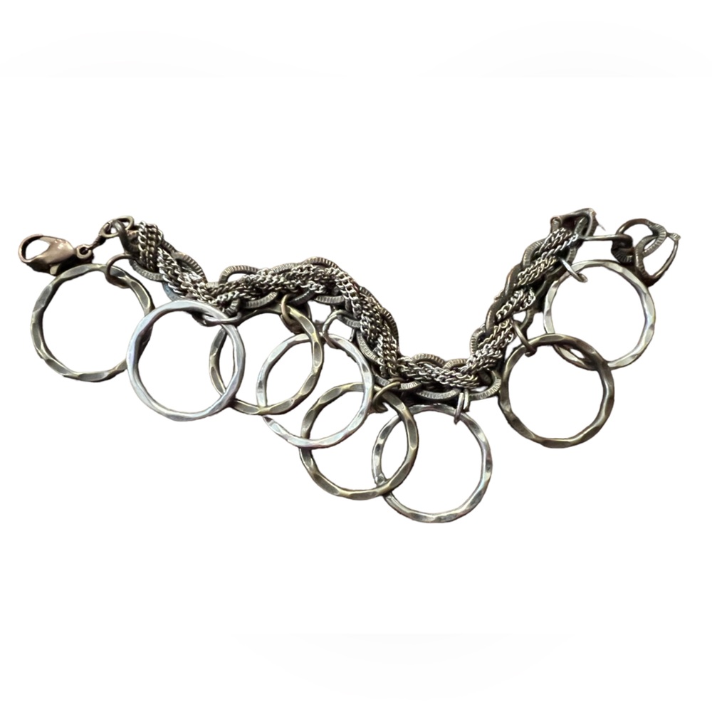 Heavy Silver and Bronze Circle Charm Bracelet